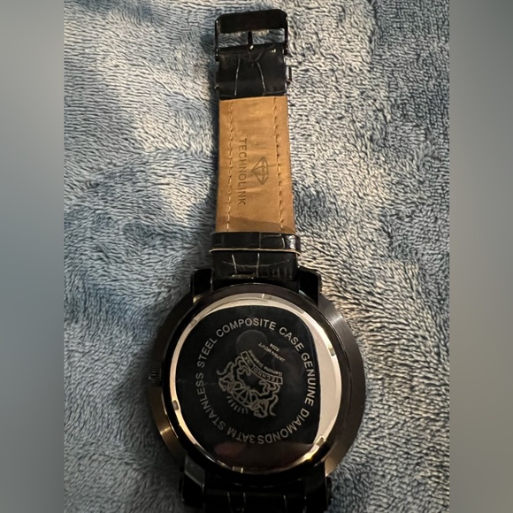 Technolink Black Diamond Big Face Bezel Watch with Leather Band - Picture 3 of 3
